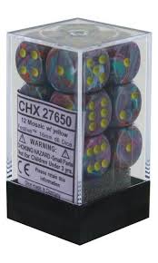 Festive Mosaic/yellow 12ct 16mm d6 Dice Block